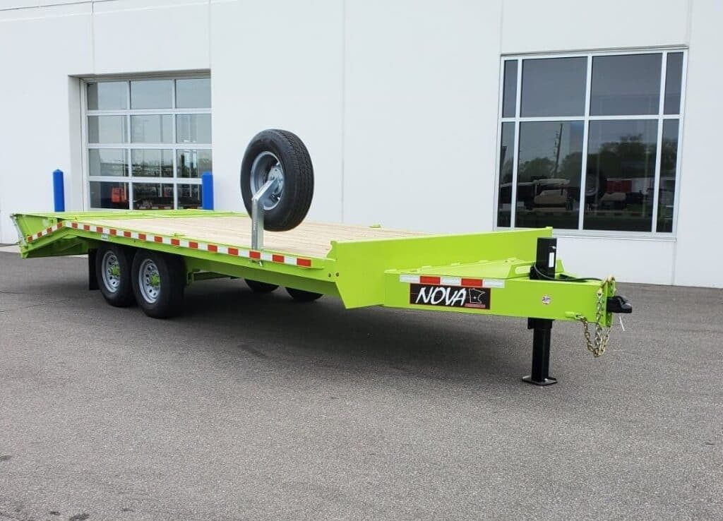 Midsota equipment trailer colored bright green for safety